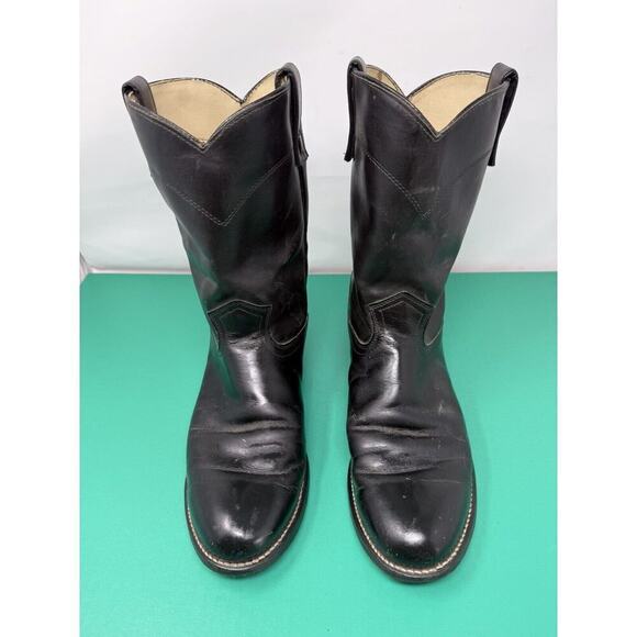 VTG TEXAS Size 10 DMens Leather Western Cowboy Boot Black Solid - Picture 1 of 6